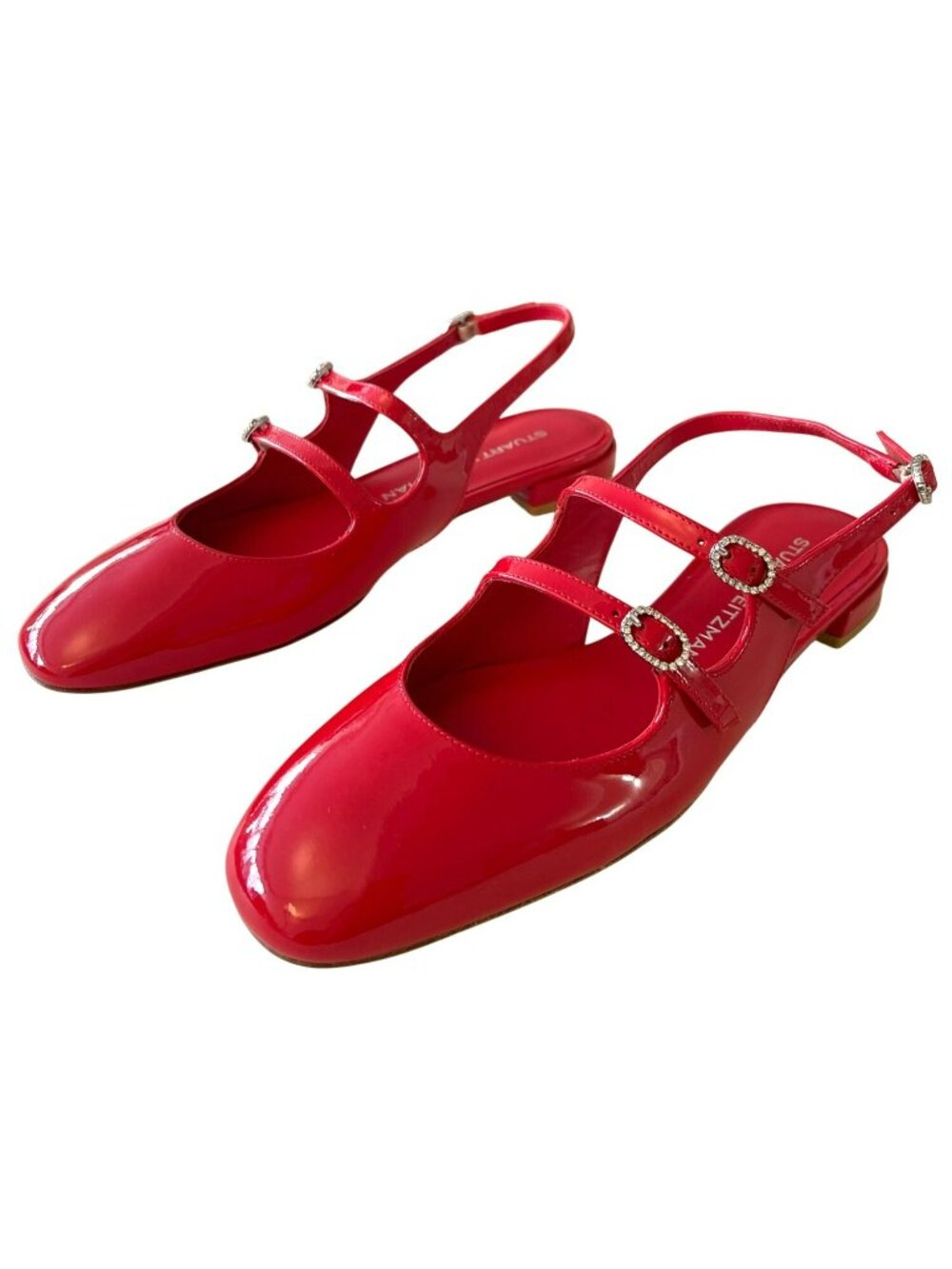 Stuart Weitzman $475 Claris Red Patent Leather Rhinestone Slingback Size 8 NEW - Picture 4 of 9
